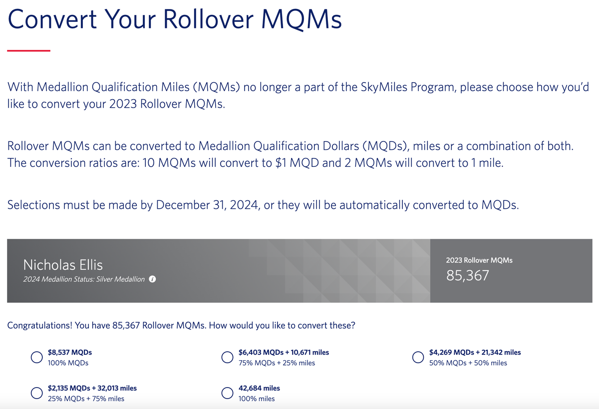 Delta rollover MQM conversion options